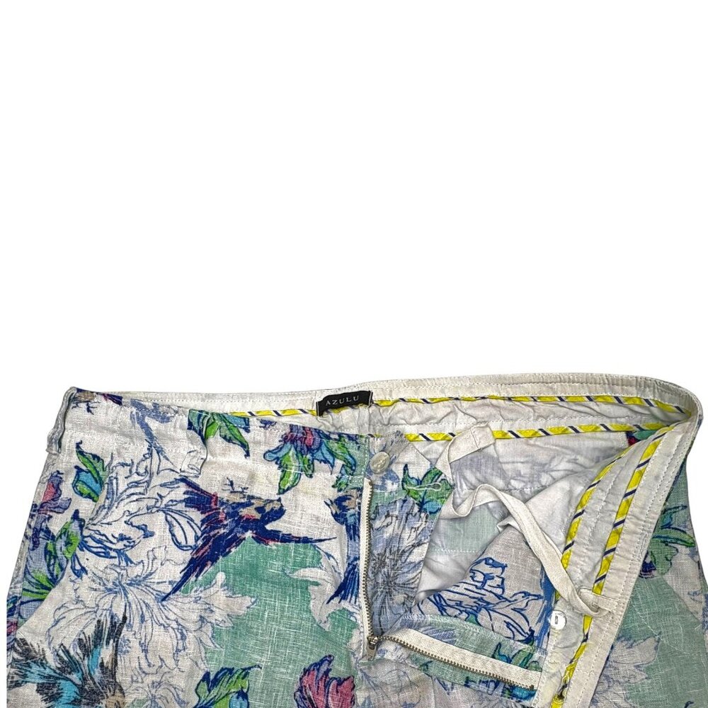 Azulu Multi Color Tropical Print 100% Linen Cargo Shorts - Picture 4 of 11